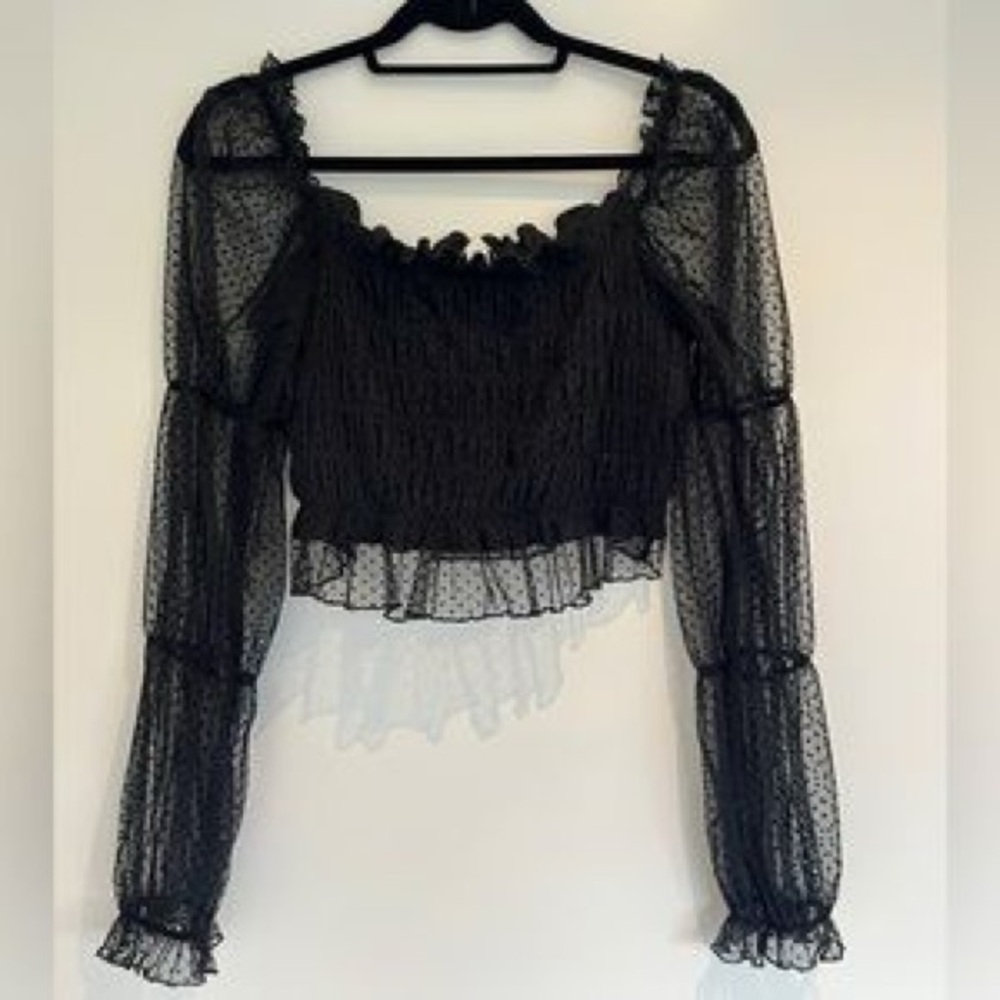 Topshop Black Sheer Polka Dot Blouse